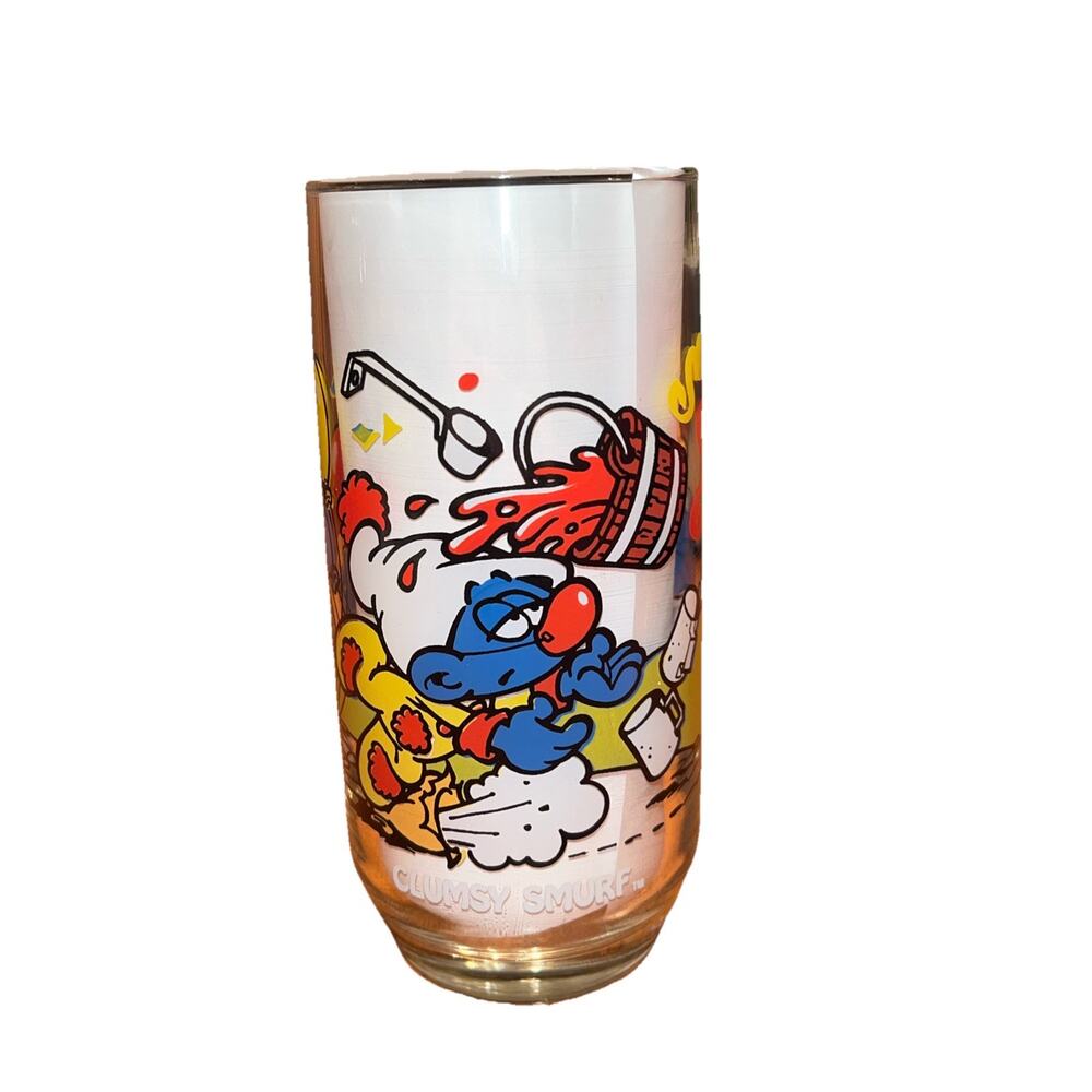 Vintage 1983 Party Smurfs Glass - CLUMSY